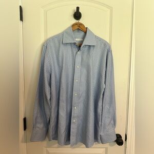 Equilibrio 100% Polished Cotton Gingham Dress Shirt Sz L made in Turkey